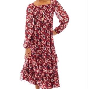 Rare Editions Big Girls Printed Lurex Chiffon Smocked Maxi Dress - Burgundy